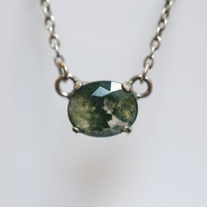 Rose Cut Moss Agate Pendant - .925 Sterling Silver - Moss Agate Prong Necklace