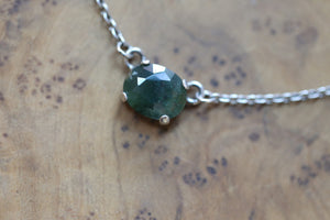 Rose Cut Moss Agate Pendant - .925 Sterling Silver - Moss Agate Prong Necklace