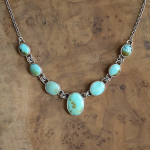 Ready to Ship - OOAK Silversmith - 7 stone Turquoise Necklace with Chain