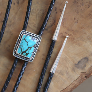 Ready to Ship - Turquoise Bolo Tie - OOAK - .925 Sterling Silver - Western Turquoise Bolo