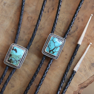 Ready to Ship - Turquoise Bolo Tie - OOAK - .925 Sterling Silver - Western Turquoise Bolo