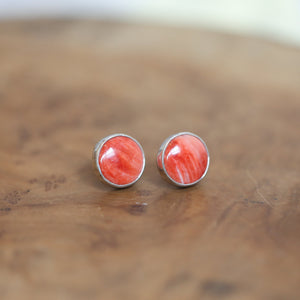 Spiny Oyster Simple Posts - Spiny Oyster Stud Earrings - Chili Pepper Red - Sterling Silver