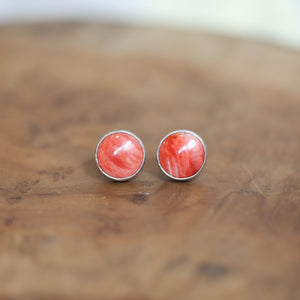 Spiny Oyster Simple Posts - Spiny Oyster Stud Earrings - Chili Pepper Red - Sterling Silver