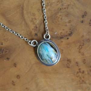 Ready to Ship - Peruvian Blue Opal Necklace - Sterling Silver - Blue Opal Pendant