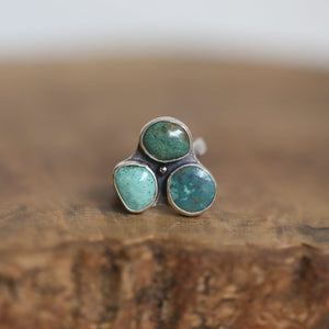 Tri-Stone Turquoise Cluster Ring - Turquoise Ring - Turquoise Multistone Ring - OOAK