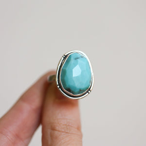 Ready to ship - OOAK - Size 7.5 - Turquoise Notched Boho Ring - .925 Sterling Silver