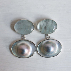 Morganite and Blister Pearl Earrings - Pearl Drop Earrings - Silversmith - OOAK