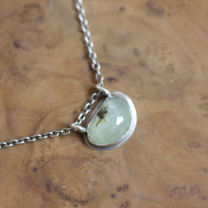 Ready to Ship - Prehnite Hanging Rock Pendant - Green Prehnite Pendant - Prehnite Necklace - Sterling Silver