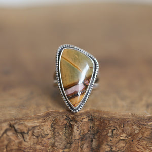 Red Creek Jasper Ring - OOAK Ring - Silversmith Ring - Hammered Silver Ring