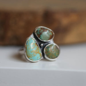 Tri-Stone Turquoise Cluster Ring - Turquoise Ring - Turquoise Multistone Ring - OOAK