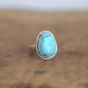 Turquoise Notched Boho Ring - .925 Sterling Silver - Big AAA Turquoise Ring - Choose Your Stone