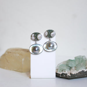 BIG Ocean Jasper Posts - Blister Pearl Drop Earrings - Silversmith Post Earrings