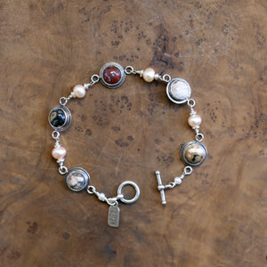 Ocean Jasper Link Bracelet - Freshwater Pearl Link Bracelet - Silversmith Bracelet