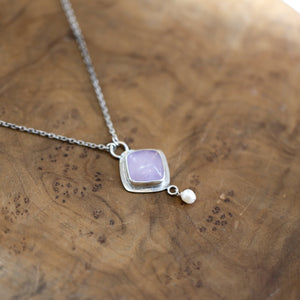 Purple Chalcedony Pendant - Freshwater Pearl Drop - Chalcedony Necklace - .925 Sterling Silver