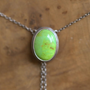 Sonoran Gold Turquoise Bolo Necklace - Lime Green Turquoise Lariat - Sterling Silver
