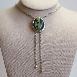 Blackjack Turquoise Bolo Necklace - Sterling Silver Bolo - Turquoise Mock Bolo - Silversmith