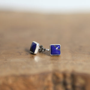 Lapis Lazuli Posts - .925 Sterling Silver - Silversmith Earrings - Modern Lapis Earrings - Lapis Studs