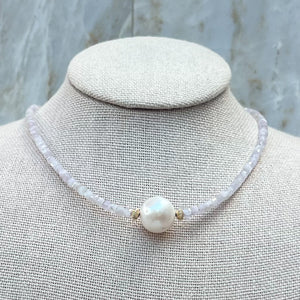 Pastel Pearl Choker - Gemstone Choker in Apatite, Kunzite or Tanzanite - 14KT Gold Filled